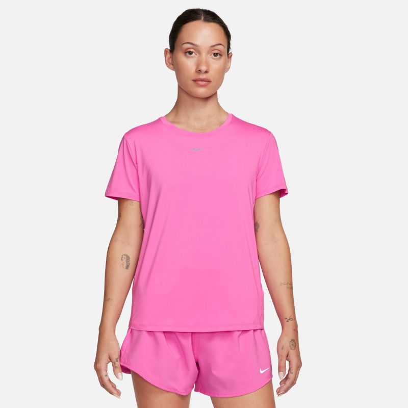 NIKE WOMEN'S ONE CLASSIC SHORT SLEEVE - 675 PLAYFUL PINK/BLACK XS