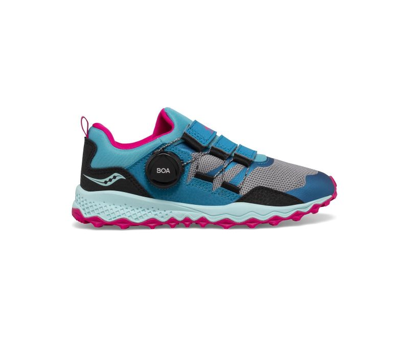 SAUCONY KID'S PEREGRINE 12 SHIELD BOA - TURQ/PINK 2.5