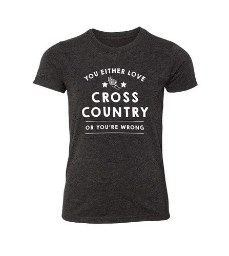 SARAH MARIE DESIGN STUDIO YOUTH LOVE CROSS COUNTRY TEE - BLACK TRIBLEND YS